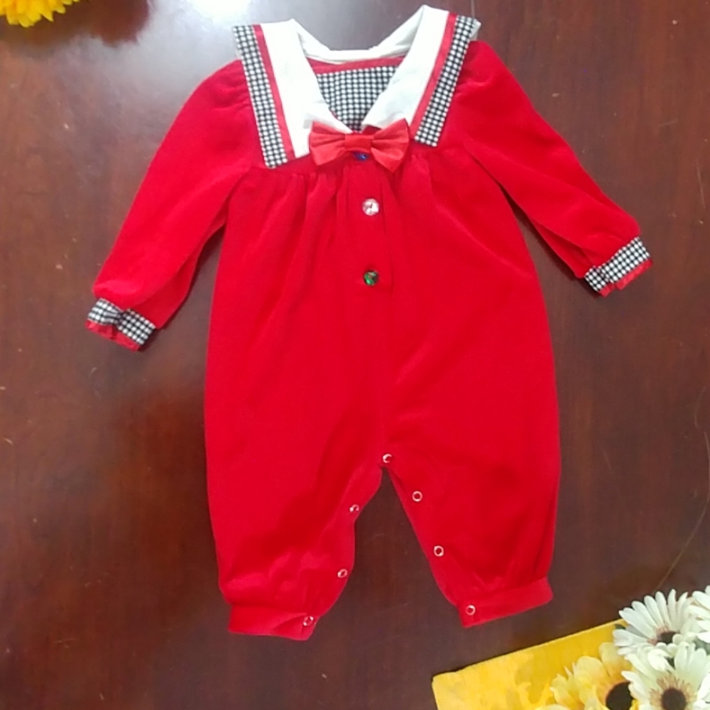 Vintage Christmas Holiday Romper Pant Suit